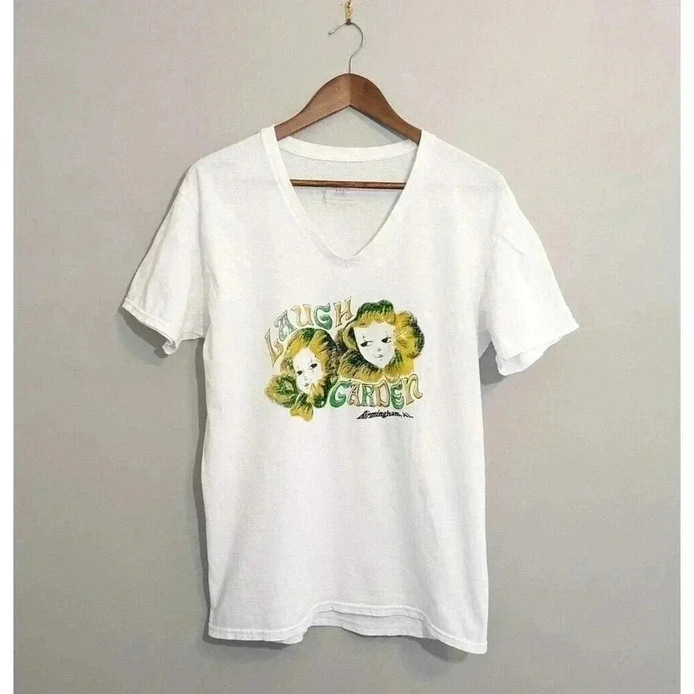 Vintage White Laugh Garden Birmingham AL Alabama Comedy Club T Shirt Sz Medium